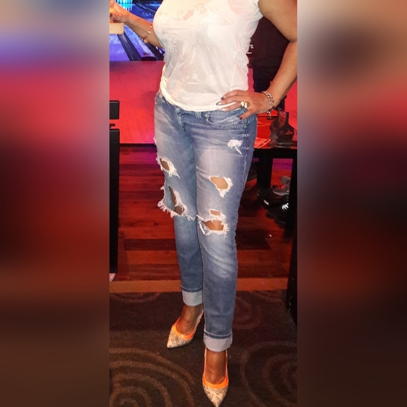 Guess Light Blue Distressed Wide Leg Jeans - Picture 4 of 17